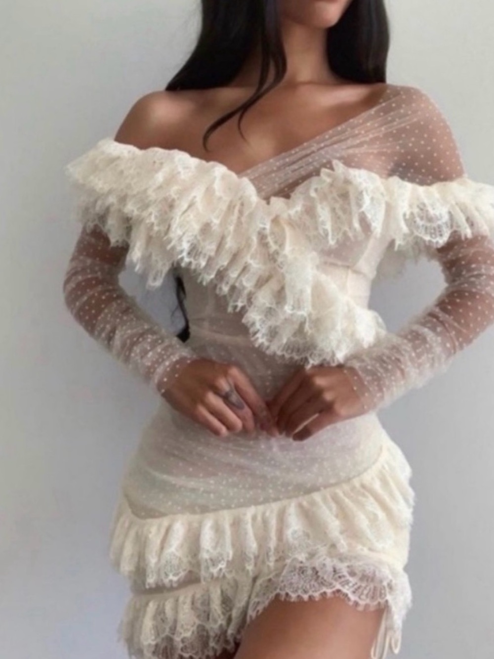 House of CB Sorrel Ivory Lace Frill Mini Dress